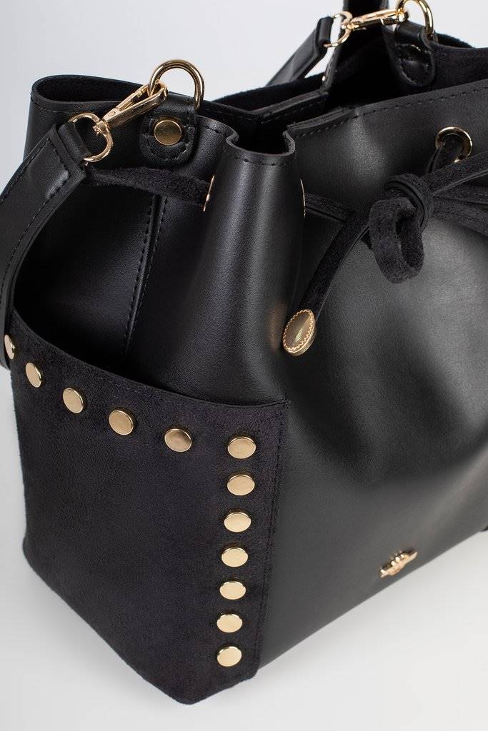 A close-up of the bucket bag